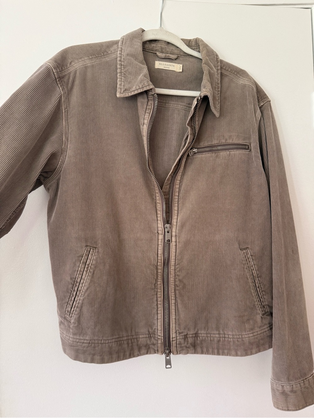All Saints Men's Taupe Corduroy Zip-Front Jacket